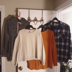 Gray Hoodie, off white sweatshirt, blue plaid shirt 1x 2x xl xxl winter top lot